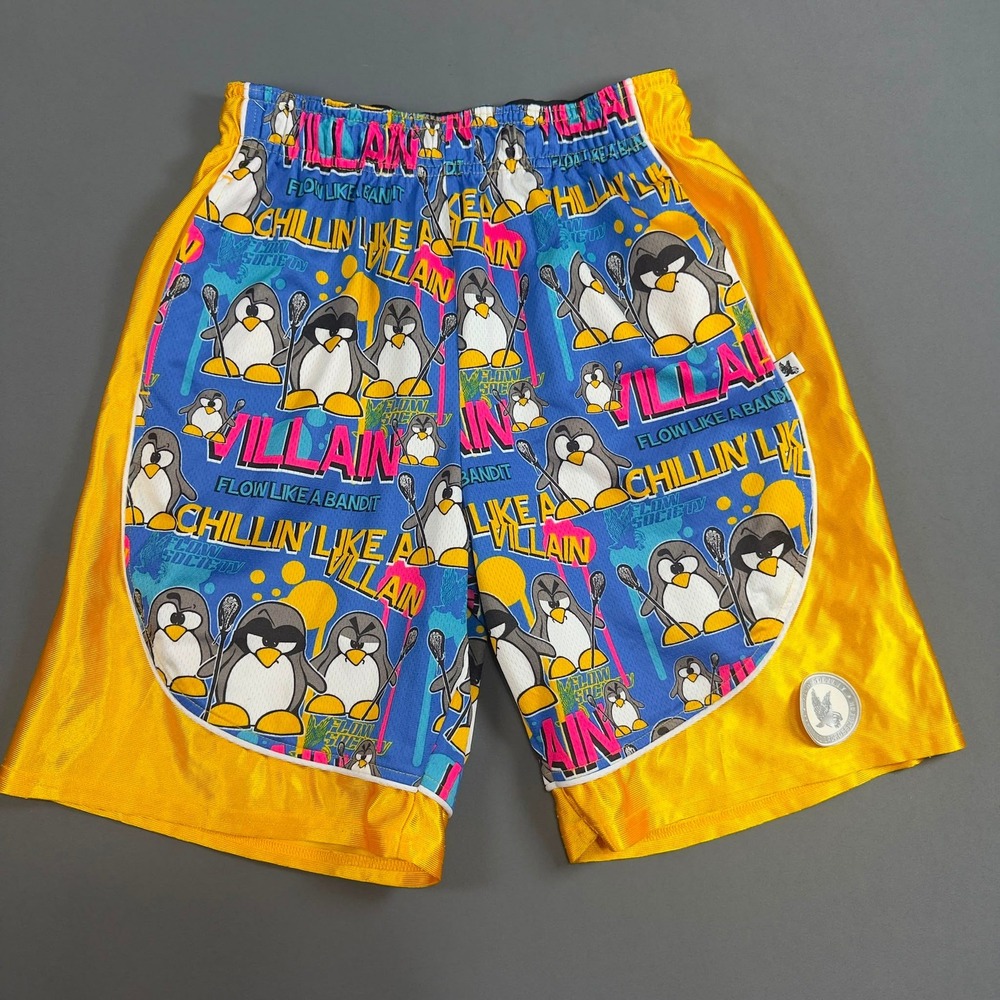 Flow Society Youth Large Reversible Lacrosse Shorts Villain Penguin Yellow Blue